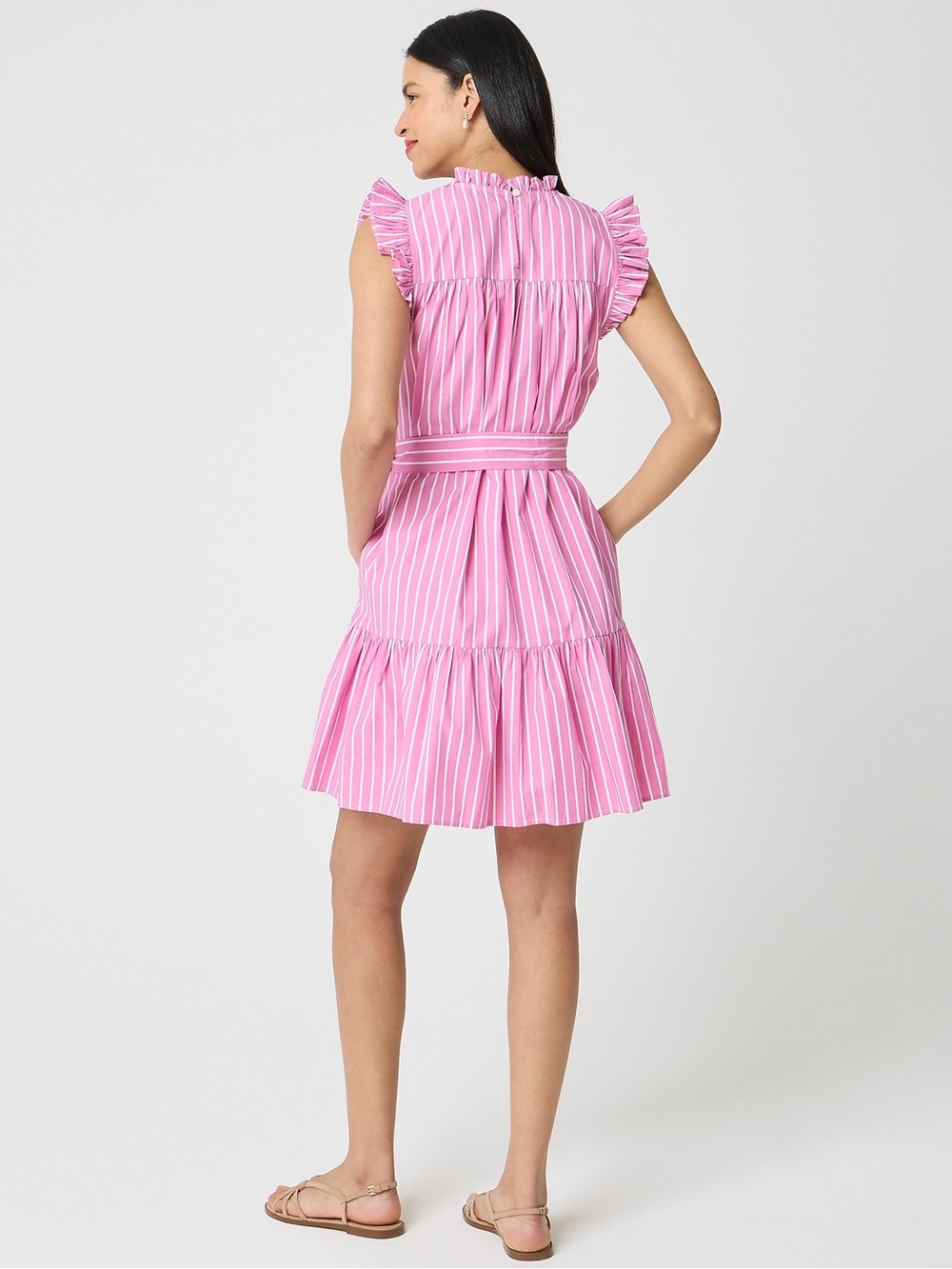 JCrew Pink Striped Smocked Ruffle Mini Dress Coquette Southern Prep Garden Party - Picture 3 of 10